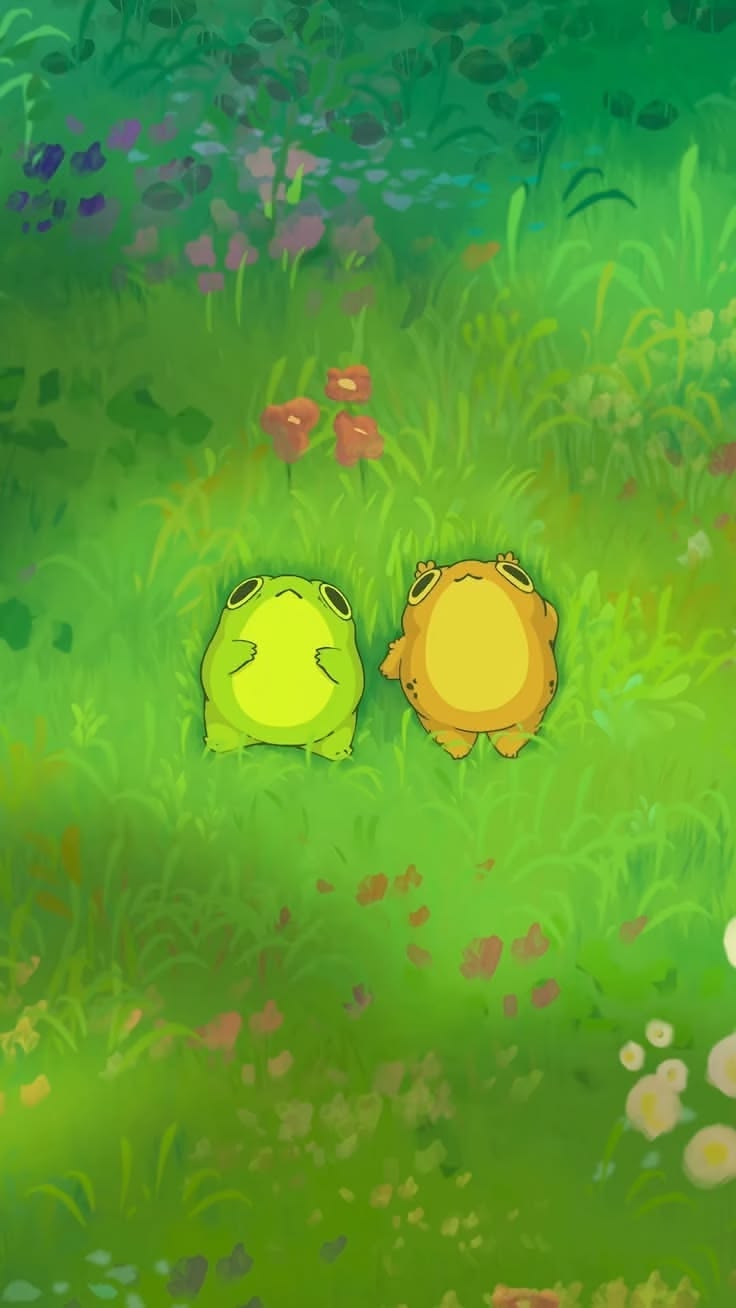 Frog and mushroom playing music in the forest