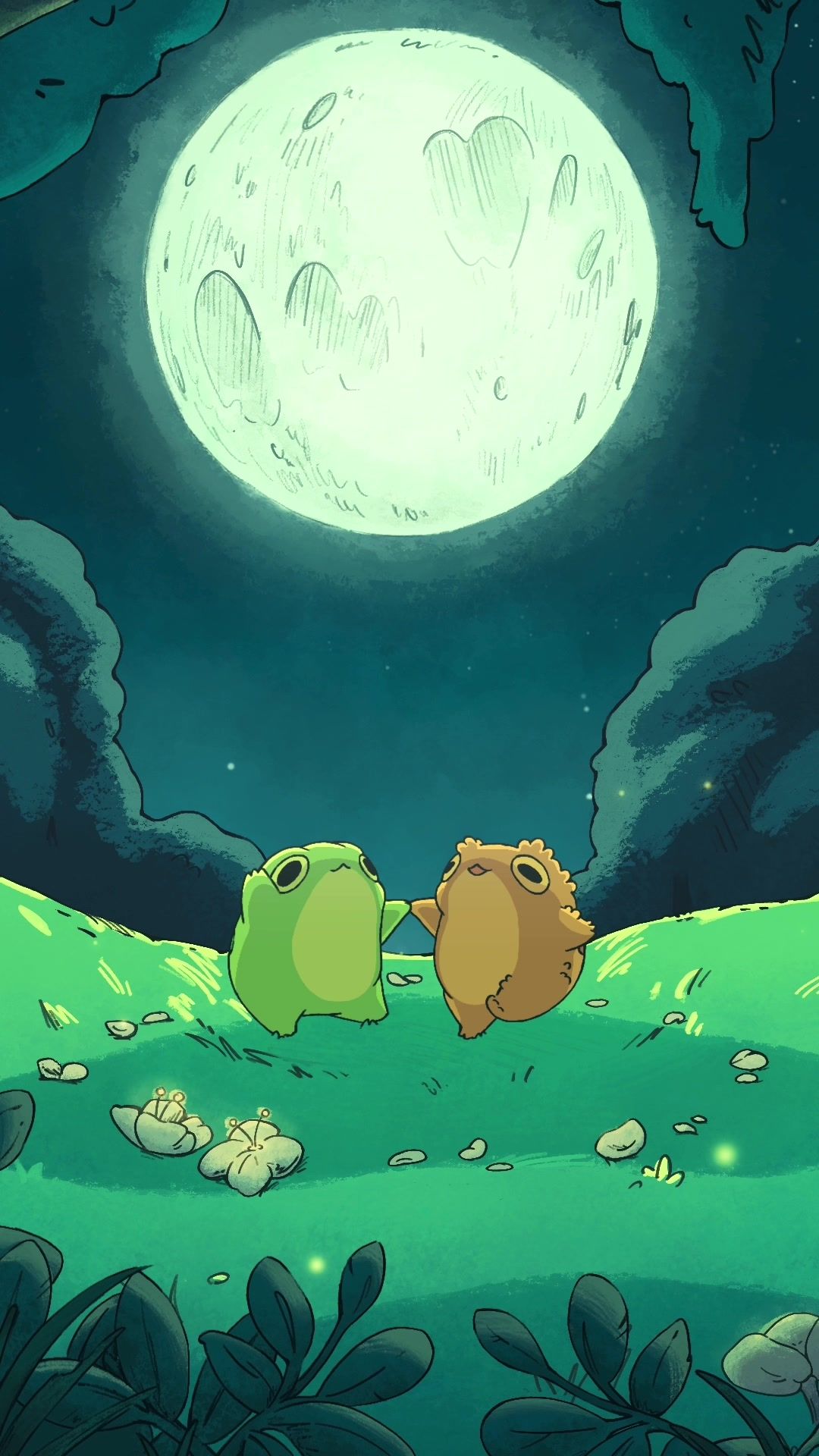 Two frogs sleeping on the moon