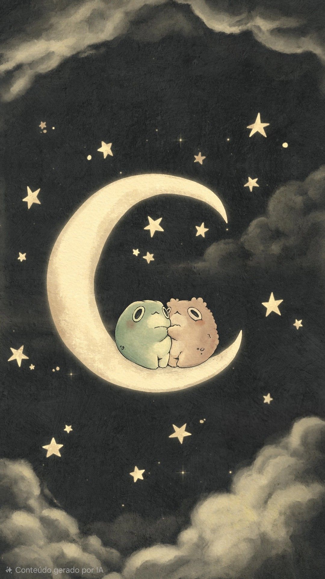 Two frogs looking at the moon